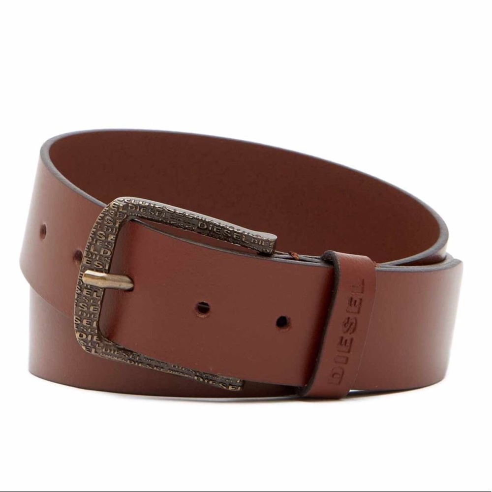 Diesel Buffalo Leather Belt Brown w/Brass Buckle
